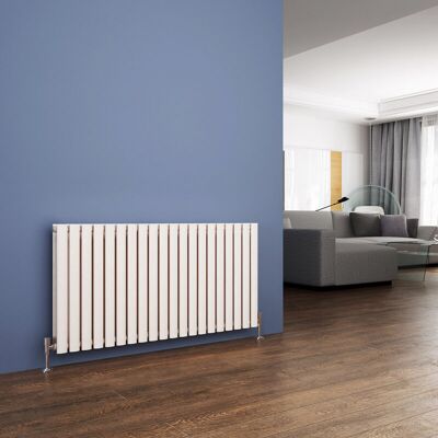 Elegant - 600 x 1190 mm White Designer Radiators Horizontal Double Oval Panel Bathroom Radiator Heater + Anthracite Thermostatic Radiator Valves Elegant - 600 x 1190 mm White Designer Radiators Horizontal Double Oval Panel Bathroom Radiator Heater + Anthracite Thermostatic Radiator Valves
