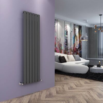 Anthracite Vertical Radiator 1600x456mm Flat Panel with Chrome Thermostatic Radiator Valves - Elegant Anthracite Vertical Radiator 1600x456mm Flat Panel with Chrome Thermostatic Radiator Valves - Elegant