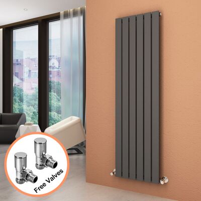 Elegant - Anthracite Vertical Radiator 1600x456mm Flat Panel with Thermostatic Radiator Valves Elegant - Anthracite Vertical Radiator 1600x456mm Flat Panel with Thermostatic Radiator Valves