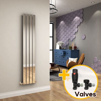 ELEGANT Chrome Vertical Radiator 1600 x 300 Single Flat Panel Central Heating Designer Radiators + Anthracite Thermostatic Radiator Valves ELEGANT Chrome Vertical Radiator 1600 x 300 Single Flat Panel Central Heating Designer Radiators + Anthracite Thermostatic Radiator Valves