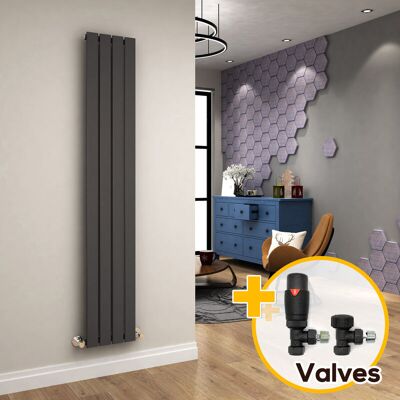 Elegant - Radiators Vertical Anthracite Tall Single Bathroom Kitchen Designer Radiator Flat Panel 1800 x 300 + Anthracite Thermostatic Radiator Valves Elegant - Radiators Vertical Anthracite Tall Single Bathroom Kitchen Designer Radiator Flat Panel 1800 x 300 + Anthracite Thermostatic Radiator Valves
