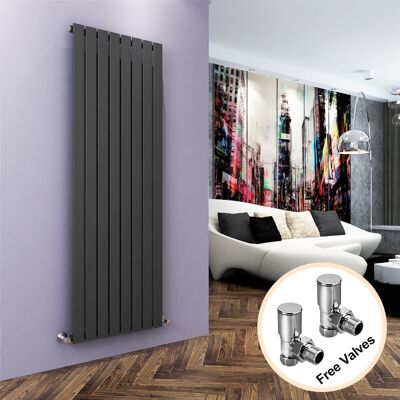Elegant - Vertical Designer Radiator Single Flat Panel + Angled Radiator Valves 1800 x 608 mm Anthracite Central Heating Elegant - Vertical Designer Radiator Single Flat Panel + Angled Radiator Valves 1800 x 608 mm Anthracite Central Heating