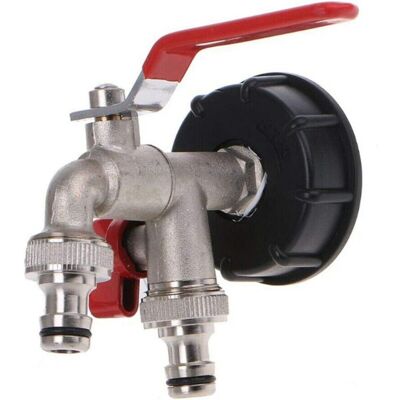 Aiperq - ibc S60X6 Brass Double Outlet Drain Tap, double valves 1/2' Outlet Diameter 1/2', Inlet Diameter 60mm, Quick Outlet Connector for Tank Aiperq - ibc S60X6 Brass Double Outlet Drain Tap, double valves 1/2' Outlet Diameter 1/2', Inlet Diameter 60mm, Quick Outlet Connector for Tank