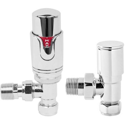 Designer 15mm Chrome Angled trv Thermostatic Radiator Valves Central Heating Tap and Manual Angled Valves - NRG Designer 15mm Chrome Angled trv Thermostatic Radiator Valves Central Heating Tap and Manual Angled Valves - NRG
