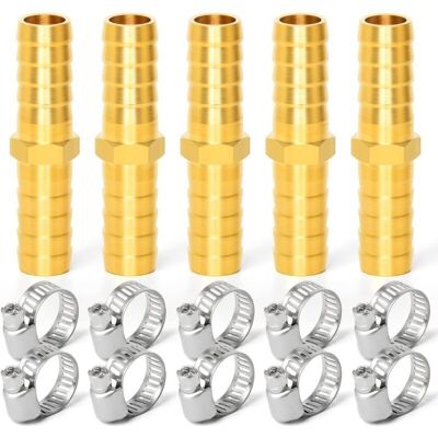 TEHTUY pieces 6mm brass barbed connector, 2-way straight pipe fitting with 10 clamps TEHTUY pieces 6mm brass barbed connector, 2-way straight pipe fitting with 10 clamps