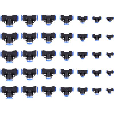 STUNACY 35pcs Od 4/6/8/10/12/14/16mm Air Hose Pneumatic 3 Way Tee Union Connector Quick Fittings STUNACY 35pcs Od 4/6/8/10/12/14/16mm Air Hose Pneumatic 3 Way Tee Union Connector Quick Fittings