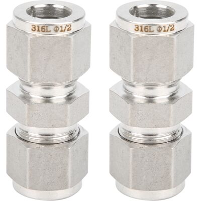 STUNACY 2pcs 316 Stainless Steel Compression Fitting Straight Doubleferrule Tube Adapter For Pipe(ф1/2 ) STUNACY 2pcs 316 Stainless Steel Compression Fitting Straight Doubleferrule Tube Adapter For Pipe(ф1/2 )