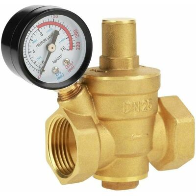 Pressure Regulator, DN25 Adjustable Brass Durable Water Pressure Reducing Regulator Reducer + Metric Gauge (1.6MPa) Pressure Regulator, DN25 Adjustable Brass Durable Water Pressure Reducing Regulator Reducer + Metric Gauge (1.6MPa)