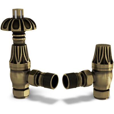 UK RADIATORS Signature Metal Head - Antique Brass Thermostatic Radiator Valve & Lockshield Angled 15mm UK RADIATORS Signature Metal Head - Antique Brass Thermostatic Radiator Valve & Lockshield Angled 15mm