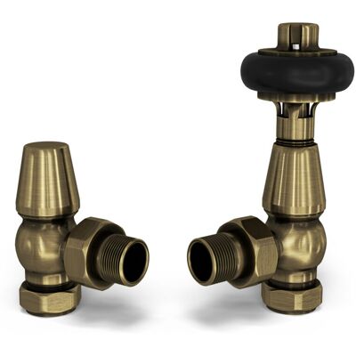 UK RADIATORS Signature Wooden Head - Antique Brass Thermostatic Radiator Valve & Lockshield Angled 15mm UK RADIATORS Signature Wooden Head - Antique Brass Thermostatic Radiator Valve & Lockshield Angled 15mm
