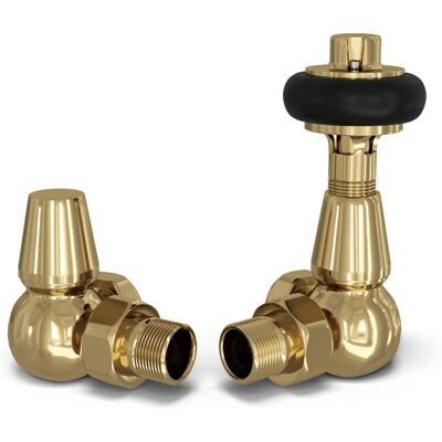 UK RADIATORS Signature Wooden Head - Polished Brass Thermostatic Radiator Valve & Lockshield Corner 10mm UK RADIATORS Signature Wooden Head - Polished Brass Thermostatic Radiator Valve & Lockshield Corner 10mm