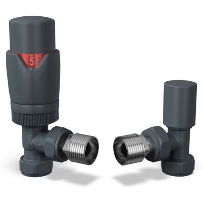 UK RADIATORS Stirling Bold - Anthracite Thermostatic Radiator Valve & Lockshield Angled 15mm UK RADIATORS Stirling Bold - Anthracite Thermostatic Radiator Valve & Lockshield Angled 15mm