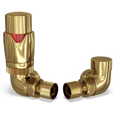 UK RADIATORS Stirling Bold - Polished Brass Thermostatic Radiator Valve & Lockshield Corner 15mm UK RADIATORS Stirling Bold - Polished Brass Thermostatic Radiator Valve & Lockshield Corner 15mm