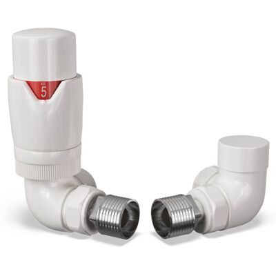 UK RADIATORS Stirling Bold - White Thermostatic Radiator Valve & Lockshield Corner 15mm UK RADIATORS Stirling Bold - White Thermostatic Radiator Valve & Lockshield Corner 15mm