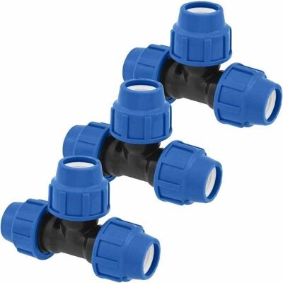 SNQ T-fittings for water pipes, 25 mm x 25 mm x 25 mm, PN16 compression pipe fittings, connectors compatible with PE80 and PE100 polyethylene pipes, 3 SNQ T-fittings for water pipes, 25 mm x 25 mm x 25 mm, PN16 compression pipe fittings, connectors compatible with PE80 and PE100 polyethylene pipes, 3