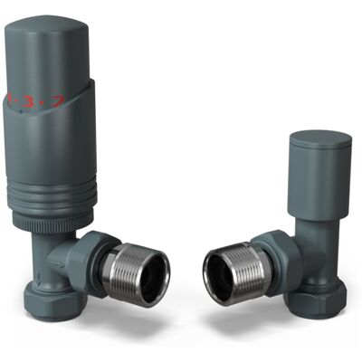 UK RADIATORS Talus Bold - Anthracite Thermostatic Radiator Valve & Lockshield Angled 15mm UK RADIATORS Talus Bold - Anthracite Thermostatic Radiator Valve & Lockshield Angled 15mm
