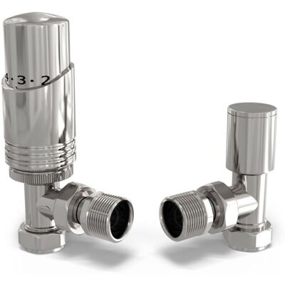 UK RADIATORS Talus Bold - Chrome Thermostatic Radiator Valve & Lockshield Angled 10mm UK RADIATORS Talus Bold - Chrome Thermostatic Radiator Valve & Lockshield Angled 10mm