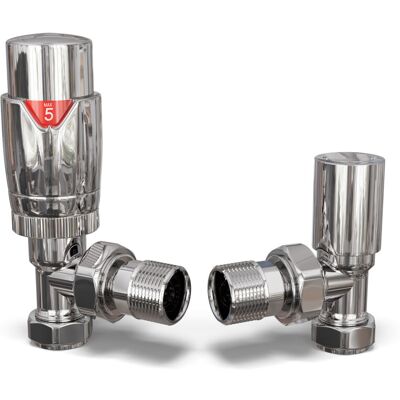 UK RADIATORS Talus Flair - Chrome Thermostatic Radiator Valve & Lockshield Angled 10mm UK RADIATORS Talus Flair - Chrome Thermostatic Radiator Valve & Lockshield Angled 10mm