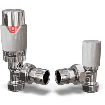 UK RADIATORS Talus Flair - White Thermostatic Radiator Valve & Lockshield Angled 8mm UK RADIATORS Talus Flair - White Thermostatic Radiator Valve & Lockshield Angled 8mm