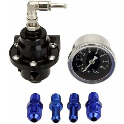 TORMATOR Universal Adjustable Aluminum Fuel Pressure Regulator Kit with Fuel Pressure Gauge and Fitting, Black, Black. TORMATOR Universal Adjustable Aluminum Fuel Pressure Regulator Kit with Fuel Pressure Gauge and Fitting, Black, Black.