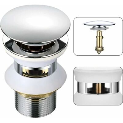 PHASAT Universal sink drain with overflow, pop-up, automatic push-open click-clack for bathrooms, 1-1/4 chrome brass PHASAT Universal sink drain with overflow, pop-up, automatic push-open click-clack for bathrooms, 1-1/4 chrome brass