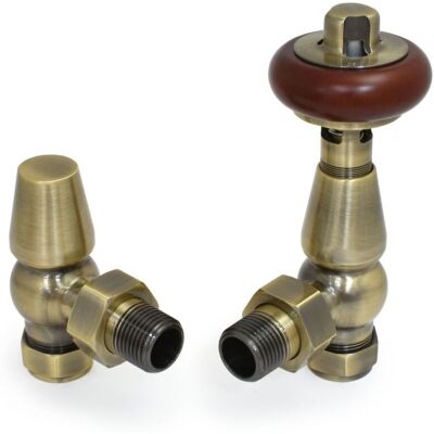 West - Faringdon Angled Thermostatic Radiator Valve and Lockshield - Antique Brass West - Faringdon Angled Thermostatic Radiator Valve and Lockshield - Antique Brass
