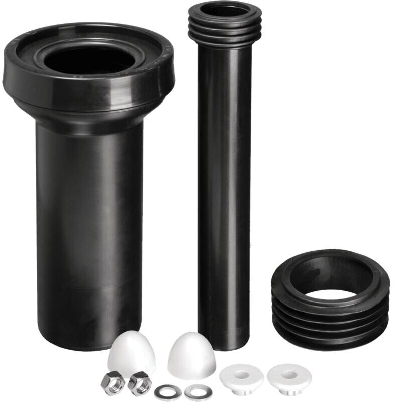 McAlpine FPKIT-3 WC Frame Connector Kit comprising WC Connector with 90mm plain end, 110mm outlet seal, flush pipe with finned seal connector and