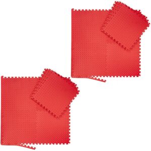 Floor Mat, 16x Protective Mats, Sports & Fitness Equipment, Bordered, eva, Surface 6 m², WxD 60 x 60 cm, Red - Relaxdays