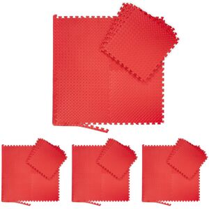 Floor Mat, 32 Protective Mats For Sports & Fitness Equipment, Bordered, eva, Surface 12m², 60 x 60 cm, Red - Relaxdays