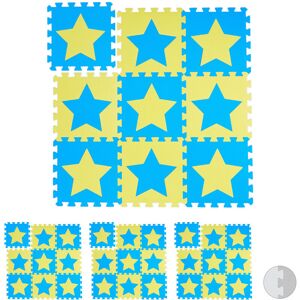 36-Piece Jigsaw Playmat, eva, Non-Toxic, Interlocking Foam Mats, Soft Play, Indoor, 0.8 m², Blue/Yellow - Relaxdays