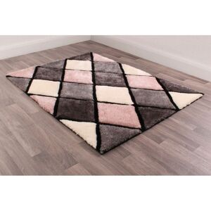 LORD OF RUGS 3D Carved Diamond Super Soft Silky Shaggy Rug Blush Pink Large Carpet 160 x 225 cm (5'3