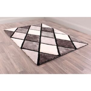 Lord Of Rugs - 3D Carved Diamond Super Soft Silky Shaggy Rug Grey Small Carpet 80 x 150 cm (2'6'x5'0')