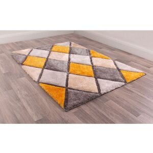 LORD OF RUGS 3D Carved Diamond Super Soft Silky Shaggy Rug Ochre Yellow Large Carpet 160 x 225 cm (5'3'x7'4')