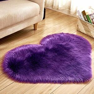 Groofoo - 40 x 50 cm / 15.7 x 19.6 inch Small Heart Shape Sheepskin Rug, Long, Soft, Plush, Fluffy, Shag, Bedroom, Sofa, Decorative Floor Mat - Purple