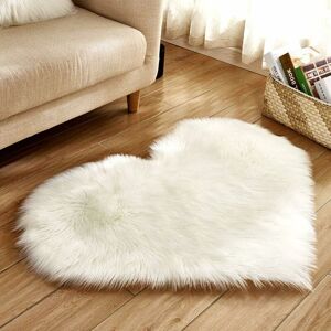 40 x 50 cm / 15.7 x 19.6 inch Small Heart Shaped Sheepskin Rug, Long Soft Plush Fluffy Shag Rug for Bedroom Sofa Decorative Floor Mat - White GROOFOO