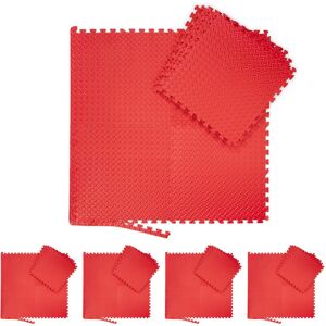 Floor Mat, 40 Protective Mats For Sports & Fitness Equipment, Bordered, eva, Surface 15m², 60 x 60 cm, Red - Relaxdays