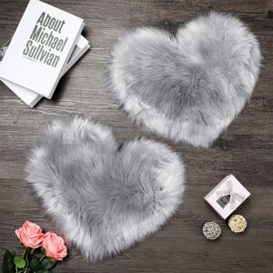 Alwaysh - 2 Pieces Fluffy Faux Fluffy Carpet Fluffy Heart-Shaped Area Rugs Bedroom Rugs for Home Living Room Sofa Floor Bedroom, 12 x 16 Inches (Grey)