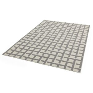 Lord Of Rugs - Antibes Geometric 3D Grid White Grey Flatweave Kitchen Indoor Outdoor Floor Mat Rug Small Carpet 80 x 150 cm (2'6'x5'0')
