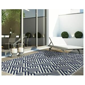 LORD OF RUGS Antibes Geometric 3D Blue / White Linear Flatweave Kitchen Indoor Outdoor Floor Mat Rug X-Large Carpet 200 x 290 cm (6'7