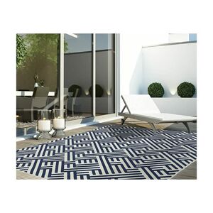 Lord Of Rugs - Antibes Geometric 3D Blue / White Linear Flatweave Kitchen Indoor Outdoor Floor Mat Rug Medium Carpet 120 x 170 cm (4'x5'6')
