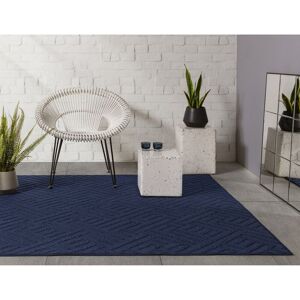 Lord Of Rugs - Antibes Geometric 3D Blue Linear Flatweave Kitchen Indoor Outdoor Floor Mat Rug X-Large Carpet 200 x 290 cm (6'7'x9'6')