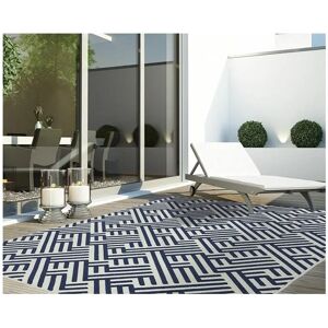 Lord Of Rugs - Antibes Geometric 3D Blue / White Linear Flatweave Kitchen Indoor Outdoor Floor Mat Rug Medium Carpet 120 x 170 cm (4'x5'6')