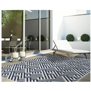 Lord Of Rugs - Antibes Geometric 3D Blue / White Linear Flatweave Kitchen Indoor Outdoor Floor Mat Rug Large Carpet 160 x230 cm (5'3'x7'7')