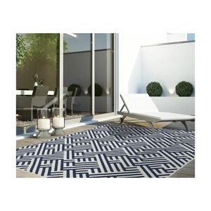 Lord Of Rugs - Antibes Geometric 3D Blue / White Linear Flatweave Kitchen Indoor Outdoor Floor Mat Rug X-Large Carpet 200 x 290 cm (6'7'x9'6')