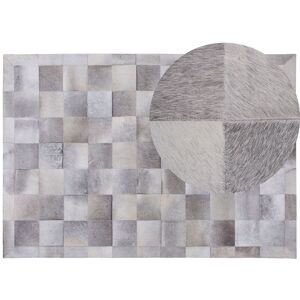 Beliani - Geometric Patchwork Leather Area Rug 160 x 230 cm Genuine Cowhide Grey Alacam - Grey