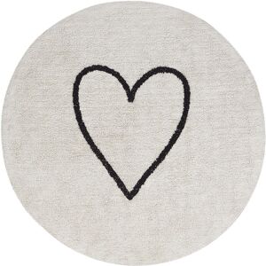 Beliani - Area Rug Cotton Round ø 140 cm Kids Heart Pattern Beige and Black Heart - Beige
