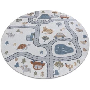 Rugsx - Carpet bono 8283 circle Street, animals cream / light grey multicolour round 200 cm