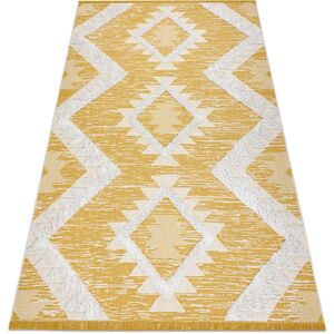 Rugsx - Carpet eco sisal Boho moroc Diamonds 22312 fringe - two levels of fleece yellow / cream, recycled carpet yellow 117x170 cm