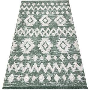 RUGSX Carpet ECO SISAL Boho MOROC Etno Zigzag 22319 fringe - two levels of fleece green / cream, recycled carpet green 155x220 cm