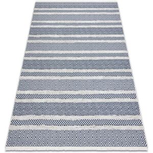 Rugsx - Carpet eco sisal Boho moroc Lines 22328 fringe - two levels of fleece cream / navy blue, recycled carpet blue 155x220 cm